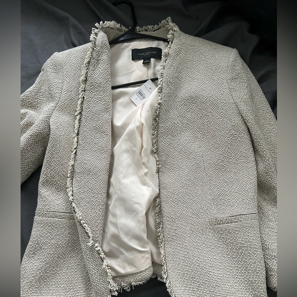 Ann Taylor Beige Fringe Blazer